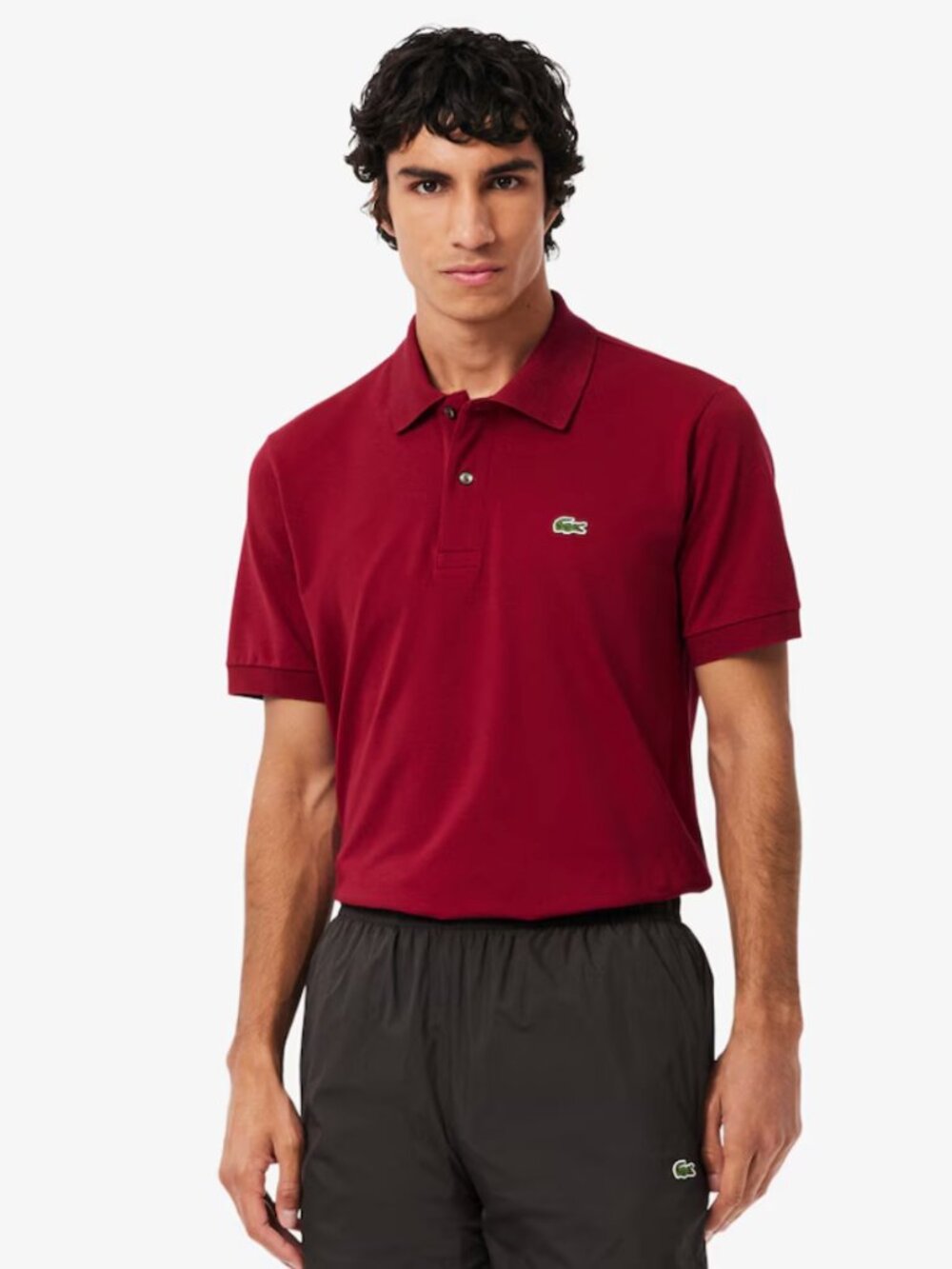Lacoste Men's Burgundy Polo Shirt with Green Crocodile Logo